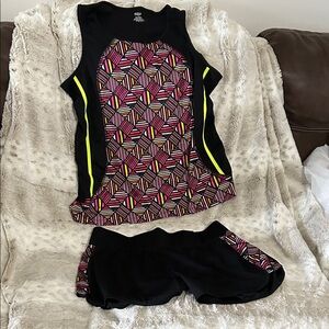 Zone Pro Black Athletic Tank & Shorts with Pink Geometric and Neon Yellow Trim